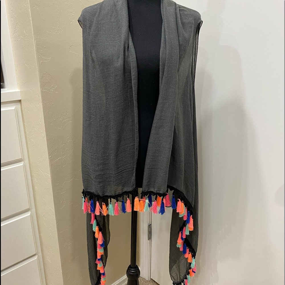 Black kimono with multie color tassels